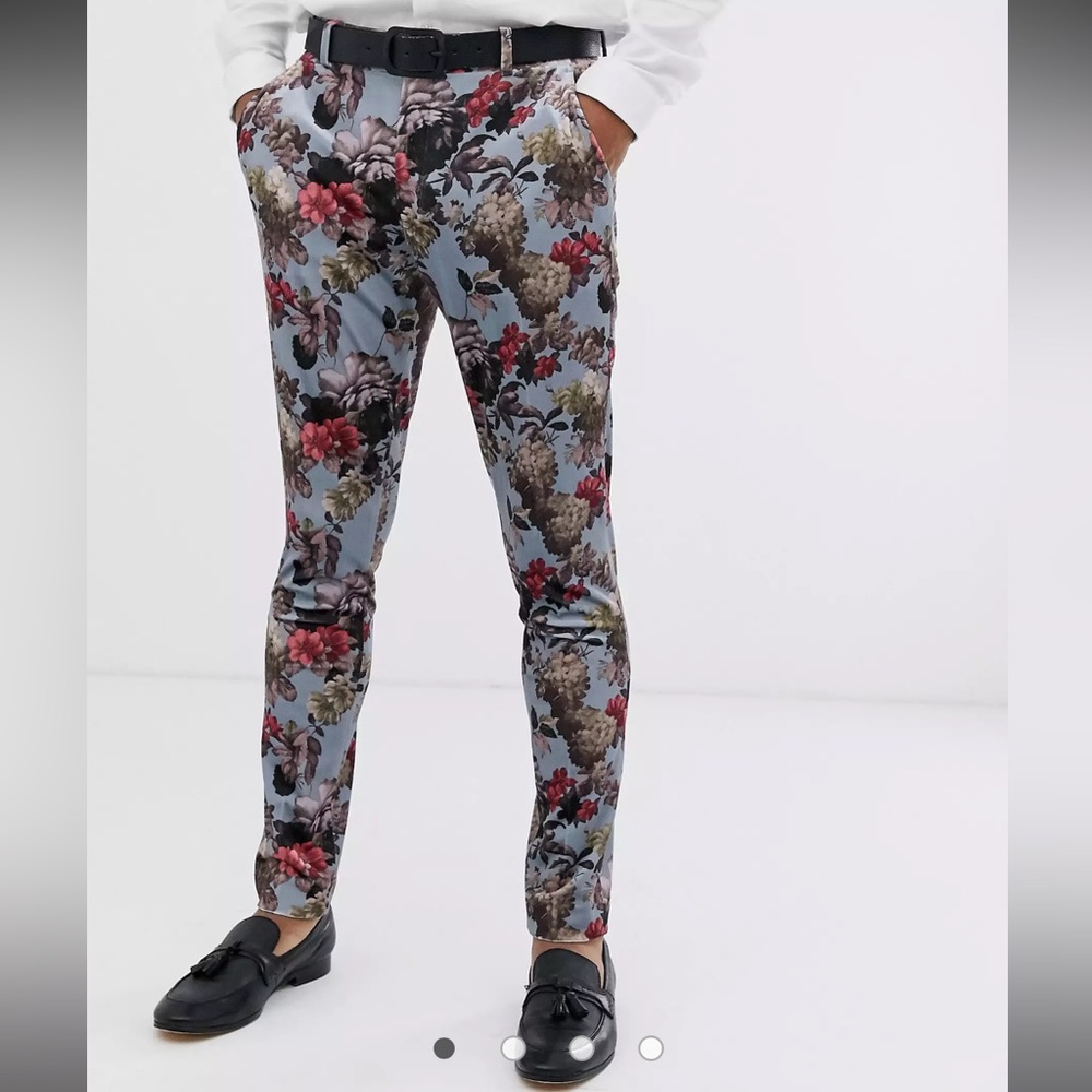 ASOS DESIGN super skinny suit pants in blue floral print velvet